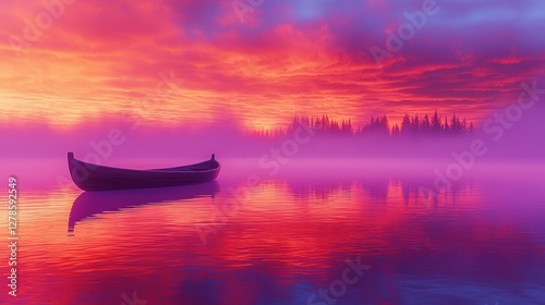 Pastel Ojibwe Scene of a Solitary Boat on Expansive Waters