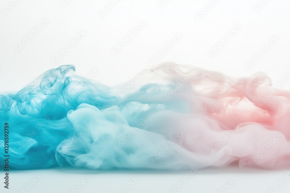 Obraz premium Blue and pink ink clouds merging on a white background. Abstract art and creative visualization