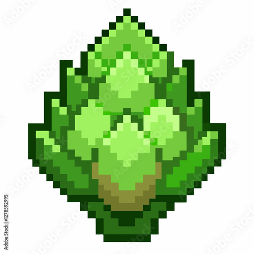 Pixel Art Green Artichoke Vegetable Illustration for Retro Digital Designs and Video Games