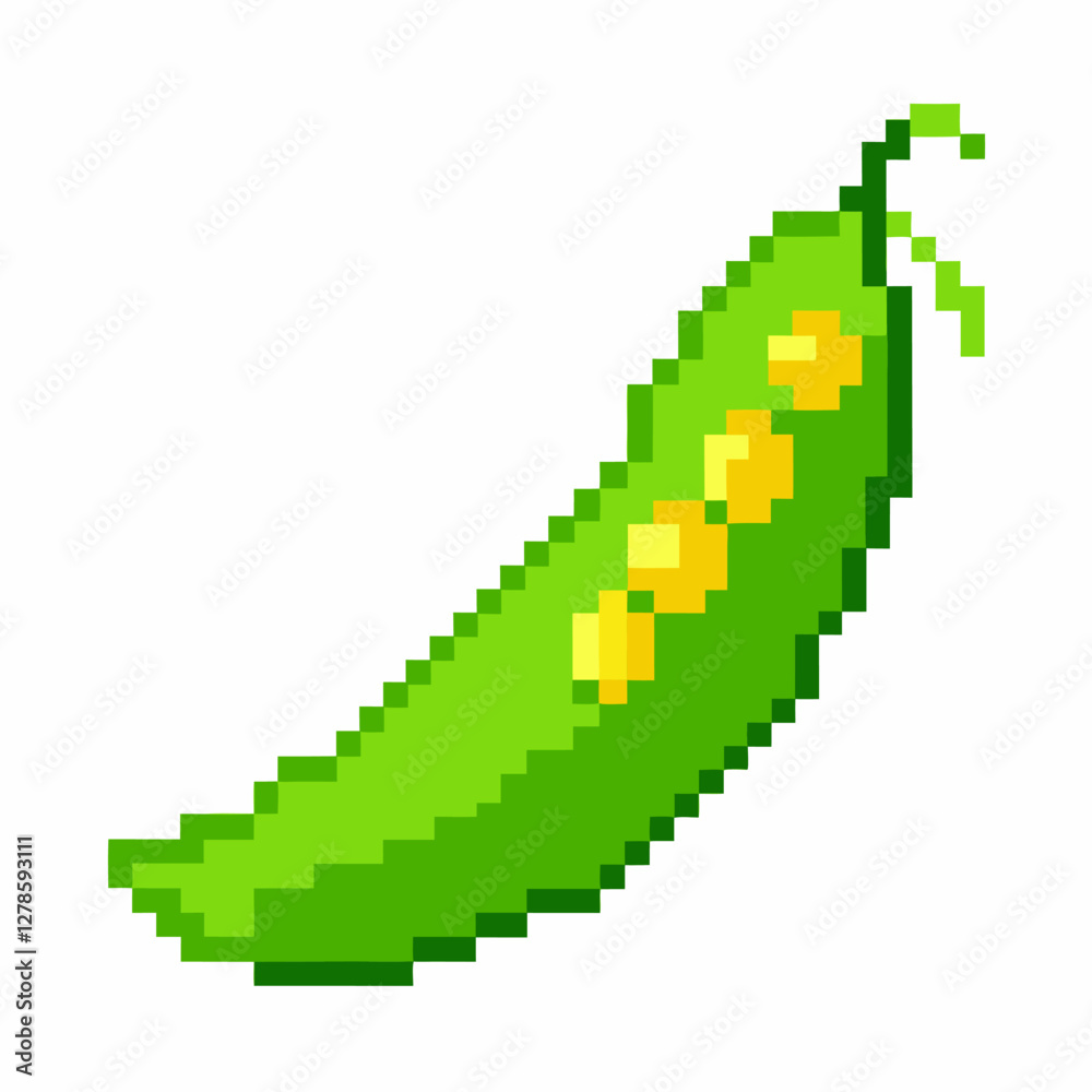 Fototapeta premium Pixel Art Green Pea Pod Illustration in Retro 8 bit Style
