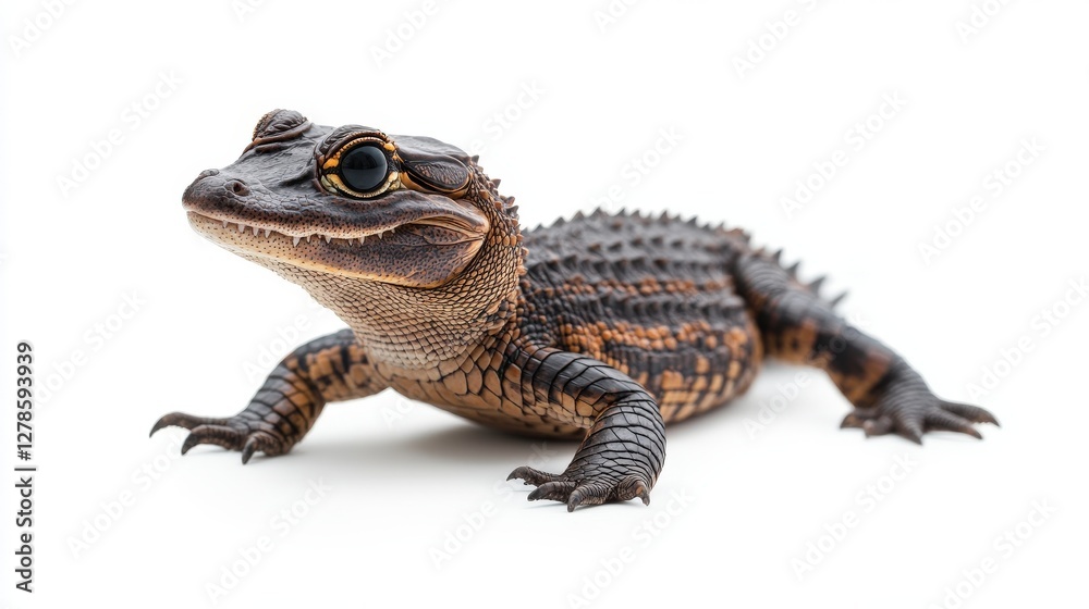 Naklejka premium Baby Alligator Posing Against White Background