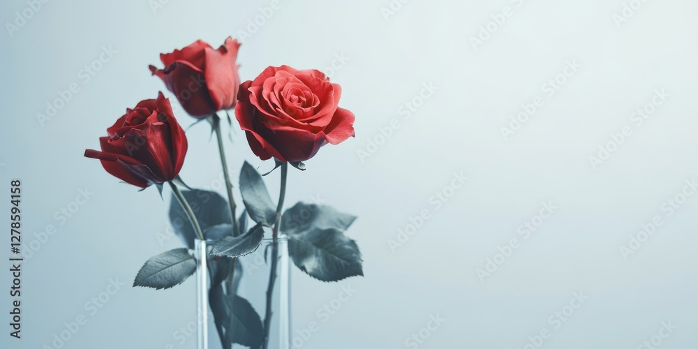 Obraz premium A beautiful vase that is filled with vibrant red roses is sitting on a table