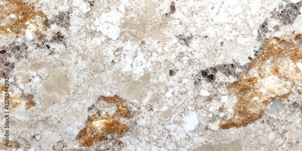 Captivating close-up of a textured natural stone surface, showcasing an interplay of white, beige, and hints of brown hues, revealing its intricate patterns and rugged charm Captivating close-up of a textured natural stone surface, showcasing an interplay of white, beige, and hints of brown hues, revealing its intricate patterns and rugged charm