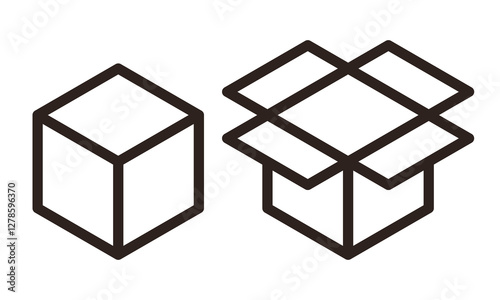 Empty open and closed cardboard box icons. Shipping carton open and closed box.