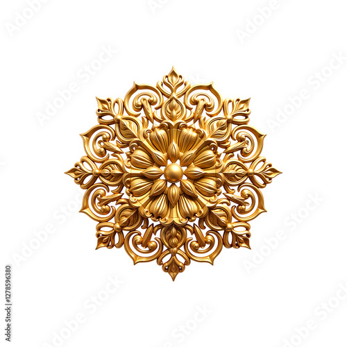 Golden 3d mandala isolated on transparent background. Mandala png