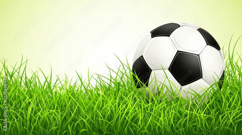Soccer ball in grass; background light green; possible use sports graphic Soccer ball in grass; background light green; possible use sports graphic