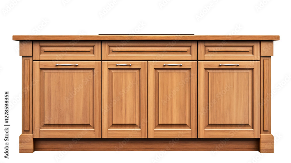 Fototapeta premium Classic wooden kitchen cabinet isolated on transparent background, ideal for interior design projects and visualizations