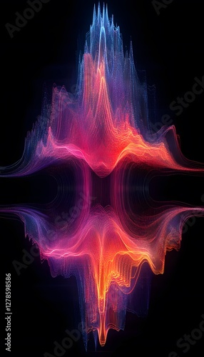 Abstract symmetrical wave pattern with vibrant colors on black background
