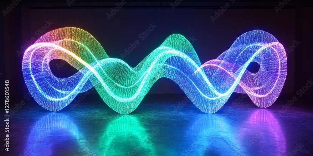 Fototapeta premium Dynamic neon light streams with a futuristic glow, intersecting in a display of vibrant blue and green energy lines against a dark background