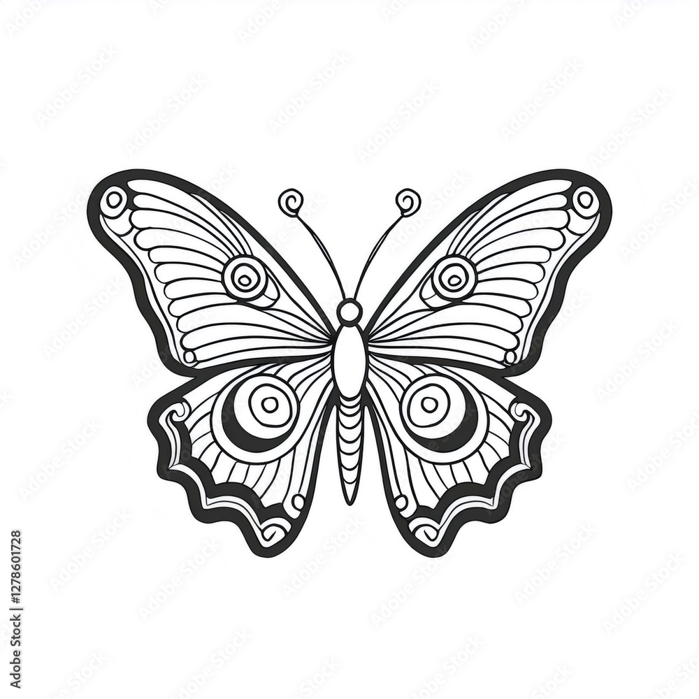 Butterfly illustration with decorative patterns on its wings, creating a visually appealing design Butterfly illustration with decorative patterns on its wings, creating a visually appealing design