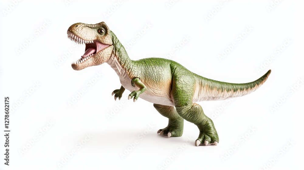 Naklejka premium Soft Plush Green Dinosaur Toy Standing Isolated on White Background for Kids' Playtime and Decor