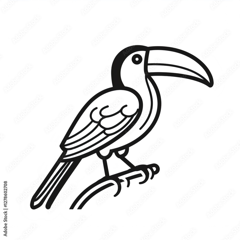 Fototapeta premium Minimalist line drawing of a toucan perched on a branch