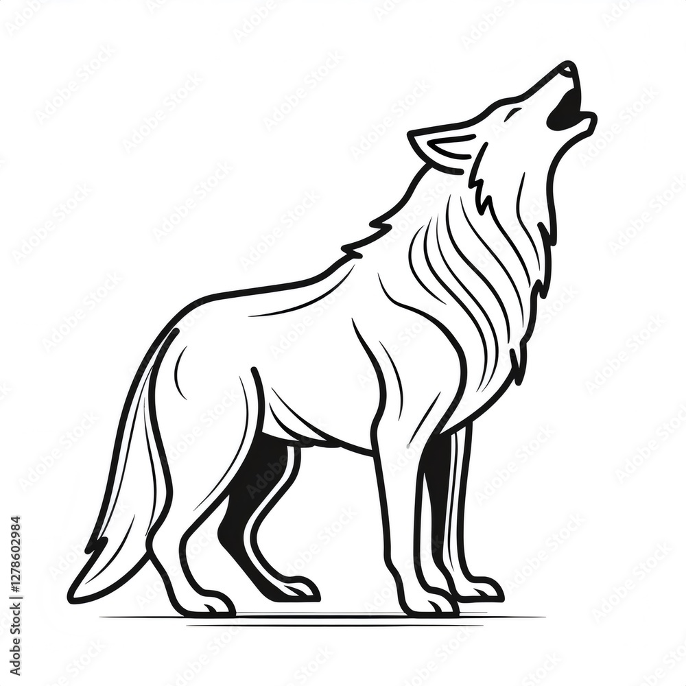 Obraz premium Minimalist line art depicting a howling wolf in side profile