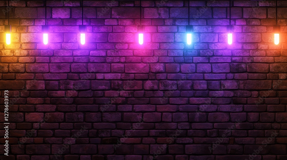 A vibrant display of colored lights hanging against a textured brick wall, creating an inviting and dynamic atmosphere. A vibrant display of colored lights hanging against a textured brick wall, creating an inviting and dynamic atmosphere.