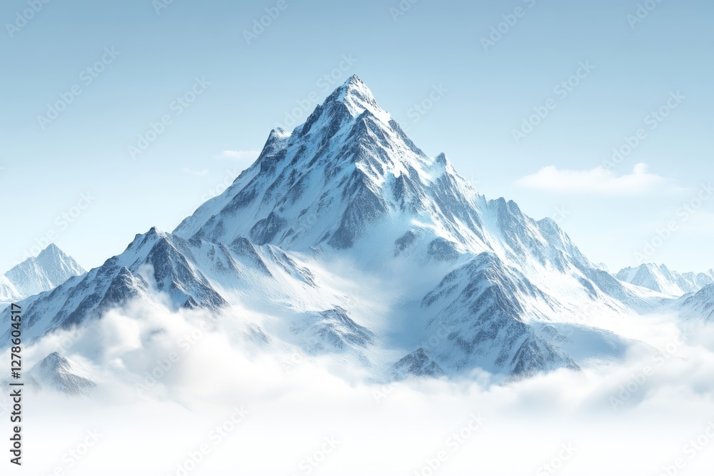 Majestic Snowy Mountain Peak Soaring Above Clouds Winter Landscape Majestic Snowy Mountain Peak Soaring Above Clouds Winter Landscape