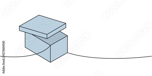 Square box one line colored continuous drawing. Carton delivery packaging box. Vector illustration.