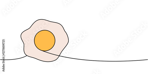 Broken chicken egg one line colored continuous drawing. Organic farm product. Vector illustration