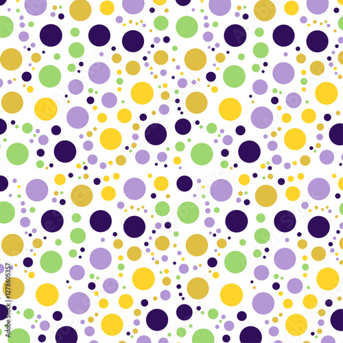 Mardi Gras seamless dot pattern. Vector illustration of Mardi Gras colors.