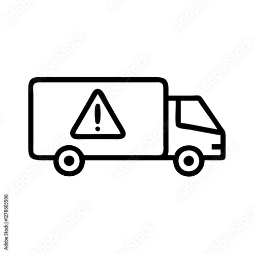 Truck with exclamation mark for delayed delivery icon on transparent background