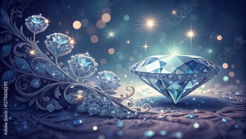 Luxury Diamond and Sapphire Background with a Radiant Glow and Soft Reflections stunning, opulent background featuring a dazzling array of diamonds and deep blue sapphires, artfully  photo