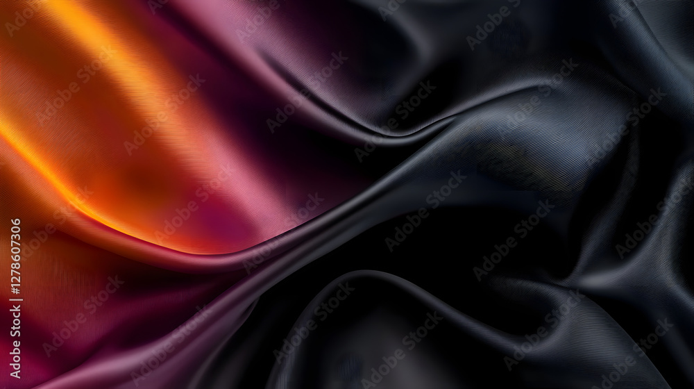 Obraz premium Silk fabric, abstract wavy black satin fabric background. Generative AI