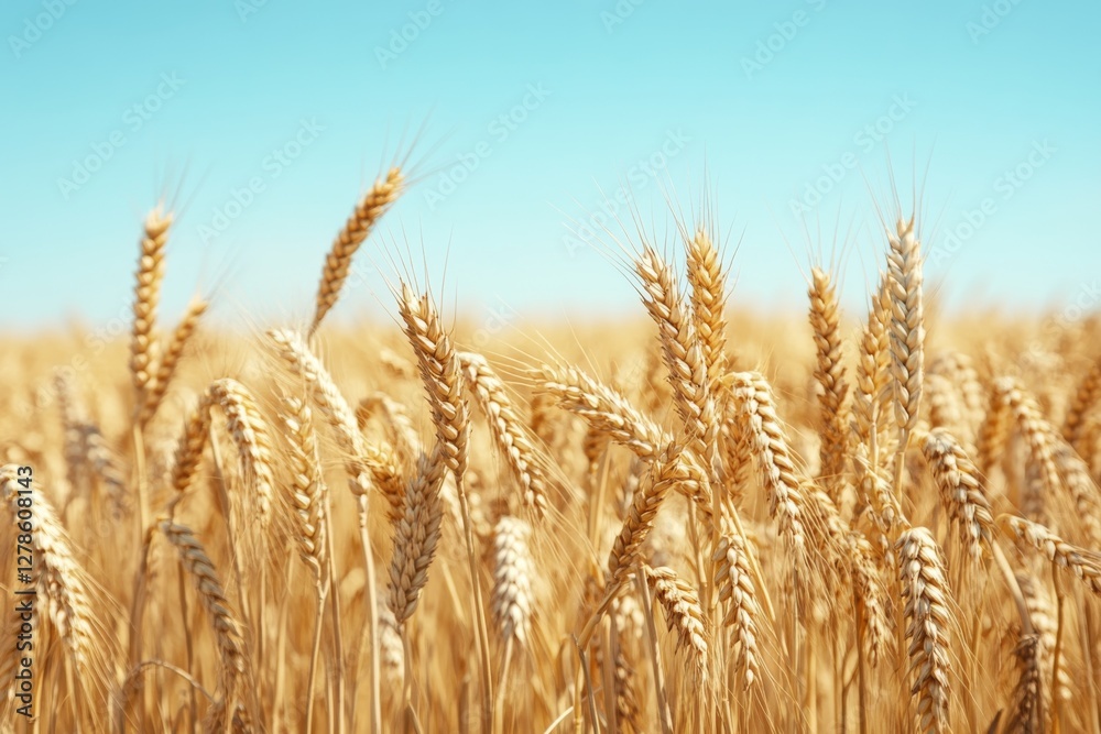 Golden Wheat Field Landscape Ripe Ears of Grain Under a Sunny Blue Sky Golden Wheat Field Landscape Ripe Ears of Grain Under a Sunny Blue Sky