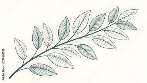 Simple botanical line art of a leafy branch minim