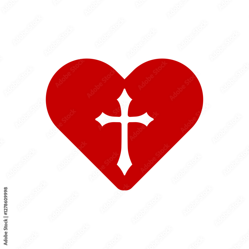 Christian cross inside in the heart template. Vector sign illustration Christian cross inside in the heart template. Vector sign illustration