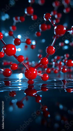Red Molecular Structure 3D ...