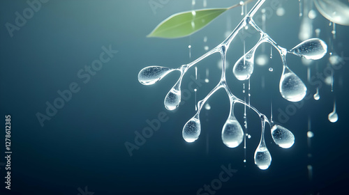 Water Droplets on Branch 3D...