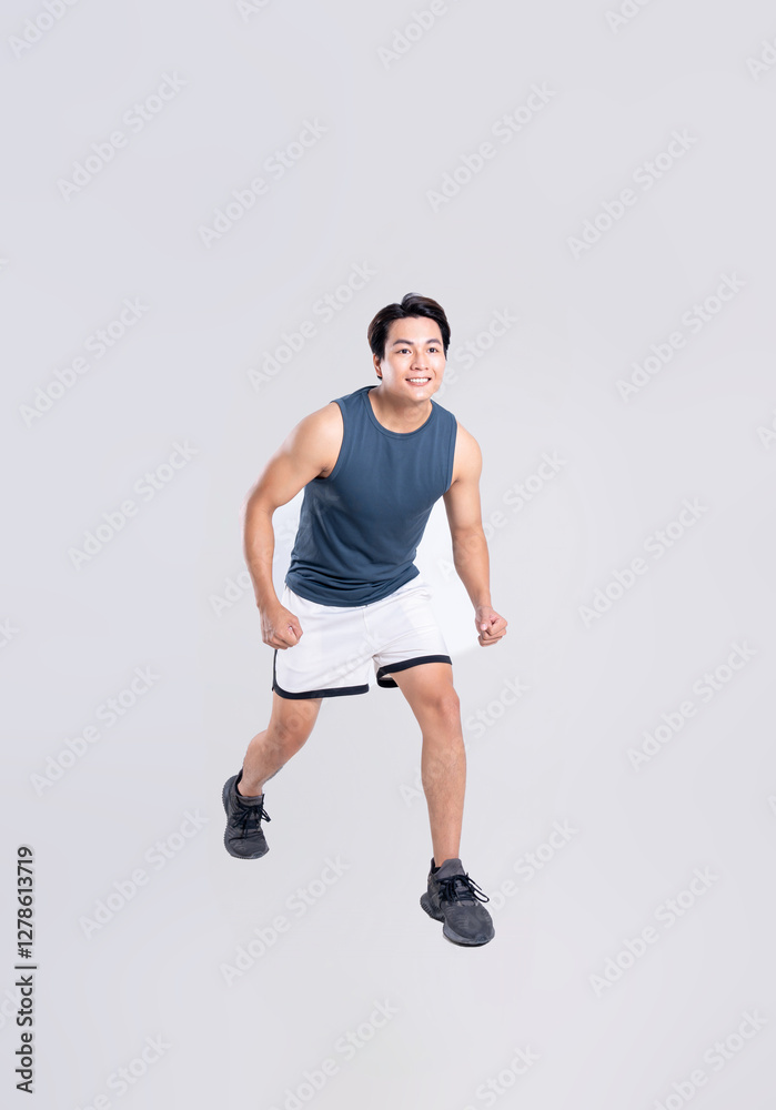 Portrait of healthy Asian man exercising on white background Portrait of healthy Asian man exercising on white background