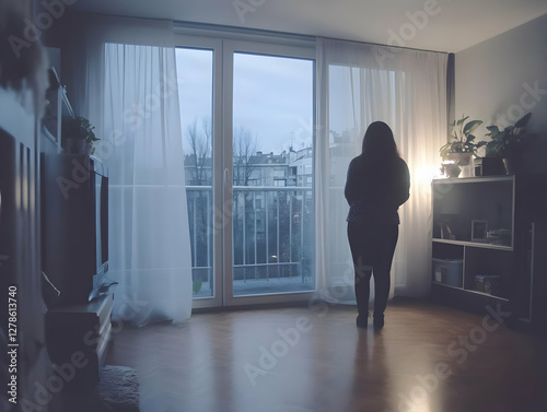 Silhouette Woman at Window ...