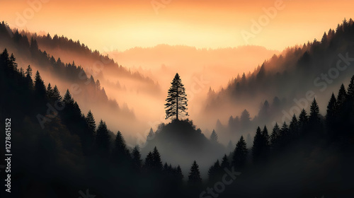 Misty Mountain Sunrise Land...
