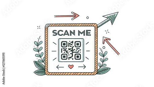 Hand drawn qr code frame with arrows scan me