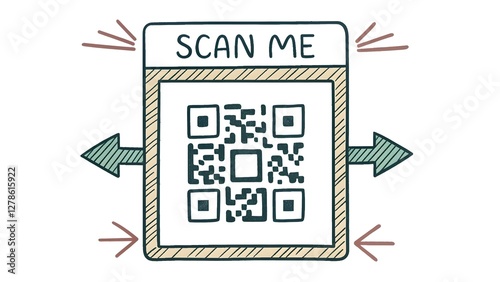 Hand drawn qr code frame with arrows scan me