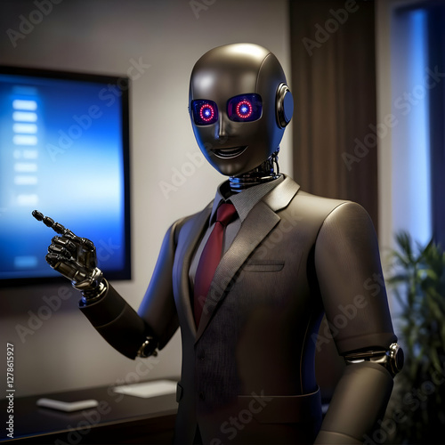 3D Robot in Suit, Futuristi...