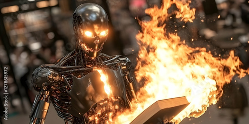 Burning Book Robot 3D Illus...