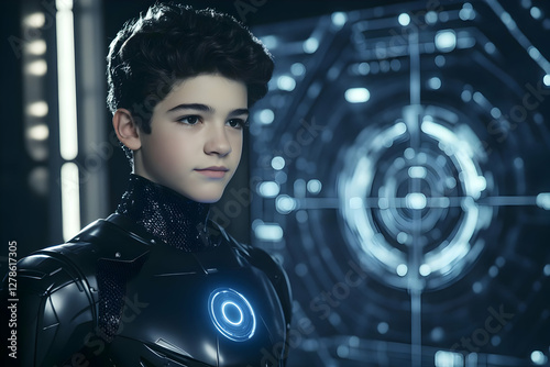 Futuristic Boy in Tech Armo...