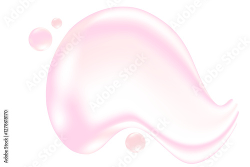 Liquid cosmetic clear gel or serum texture light pink oil swatch isolated, transparent background. Fluid glowing balm or spilled cosmetic droplet. Cute smooth beauty product, decoration element