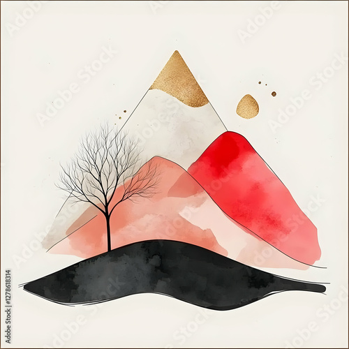 Abstract Watercolor Mountai...