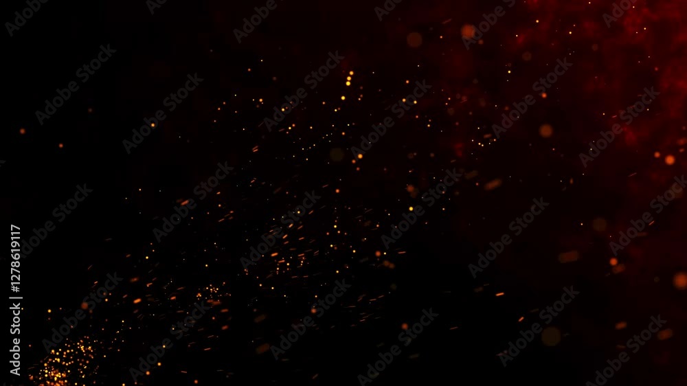 Cinematic fire particles flying. Fire sparks. Burning fire ember flames with sparkles. Fire flakes and bonfire. Bright glowing fire sparkles. 4K overlay fire sparkles, ashes. 