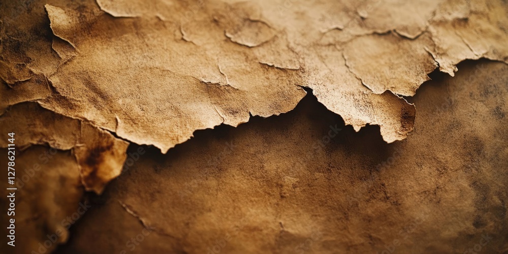 A captivating close-up of layered brown and beige papers reveals a dramatic crack, highlighting textures and intricate patterns across its weathered surface A captivating close-up of layered brown and beige papers reveals a dramatic crack, highlighting textures and intricate patterns across its weathered surface