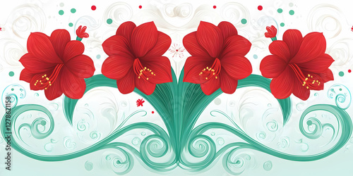 Red Amaryllis Floral Illust...