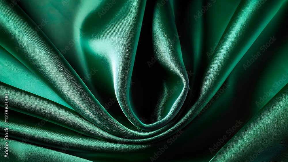 Fototapeta premium Luxurious emerald green satin fabric