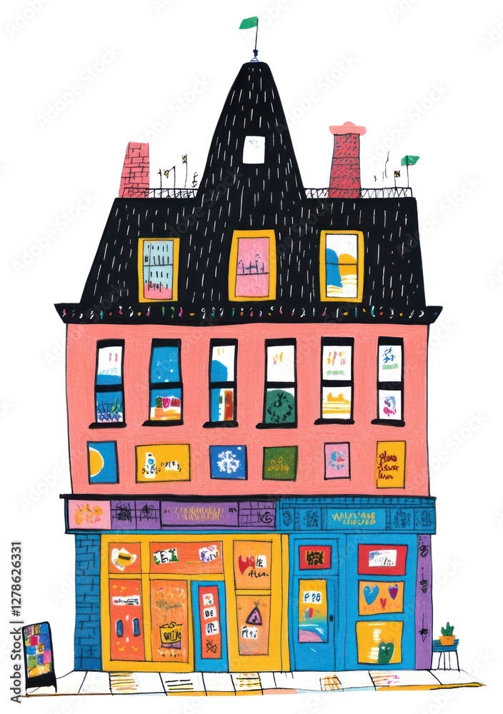 Naklejka premium PNG Vintage building illustrated drawing neighborhood.