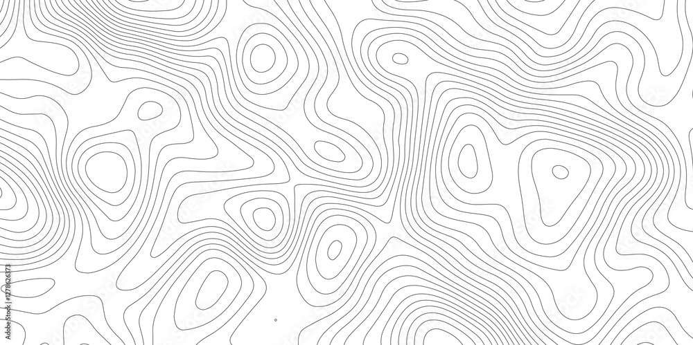 Abstract topography black and white stylized height contour seamless line pattern topographic map discovery area map design white background.
