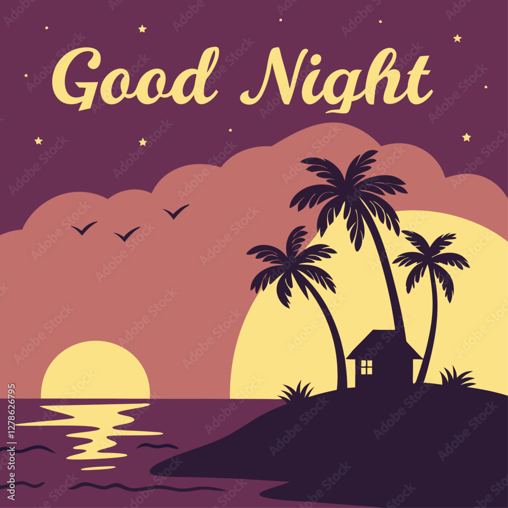 Fototapeta premium Good Night Tropical Scene with Palm Trees