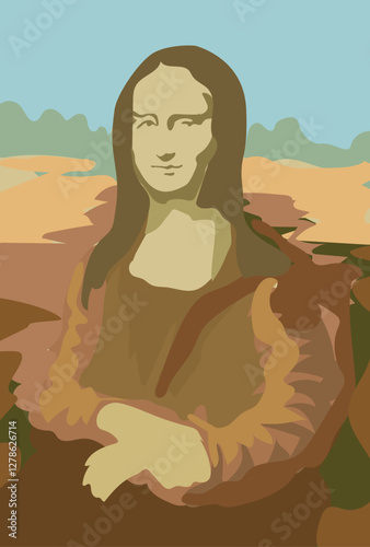 flat design Mona lisa lady art portrait painting vector illustration