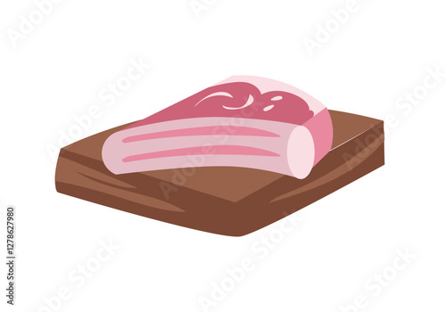 Florentine steak on wooden board. Food and traditional cuisine. Symbol and isolated vector illustration on white background, Tuscany. 