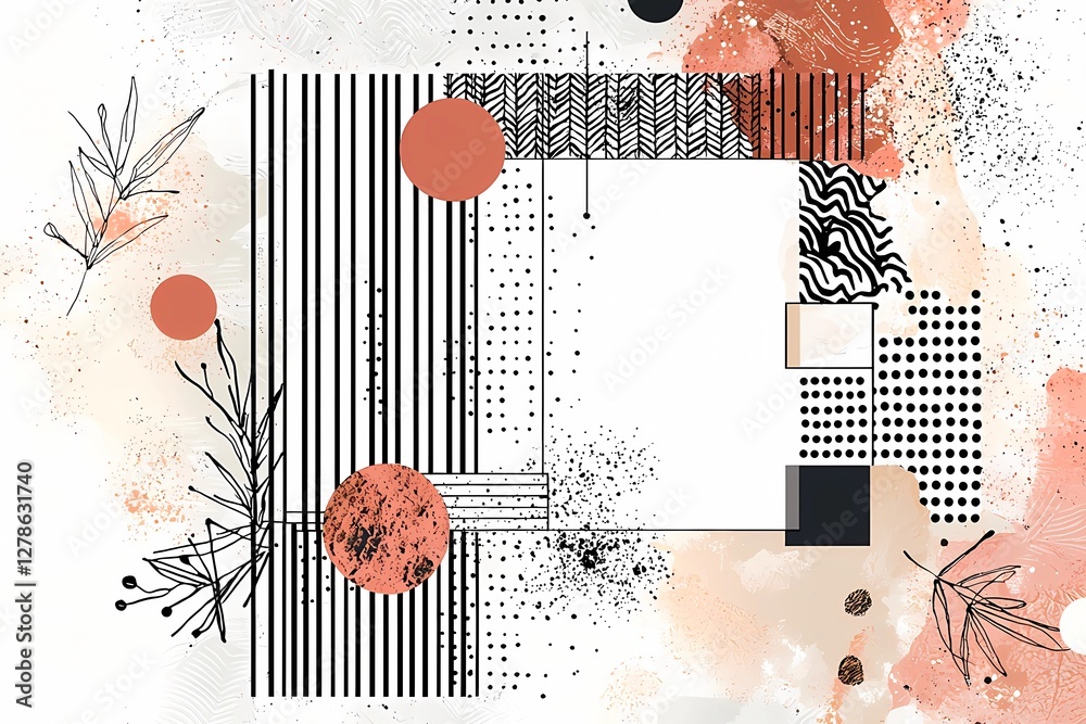Template with different layers of texture and dots, lithograph effect